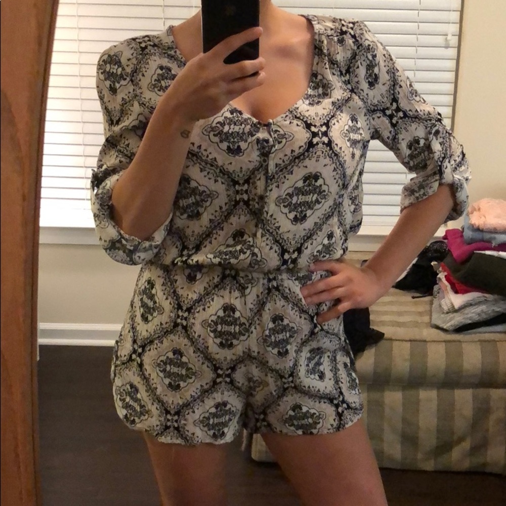 Black, White, & Tan Printed Romper